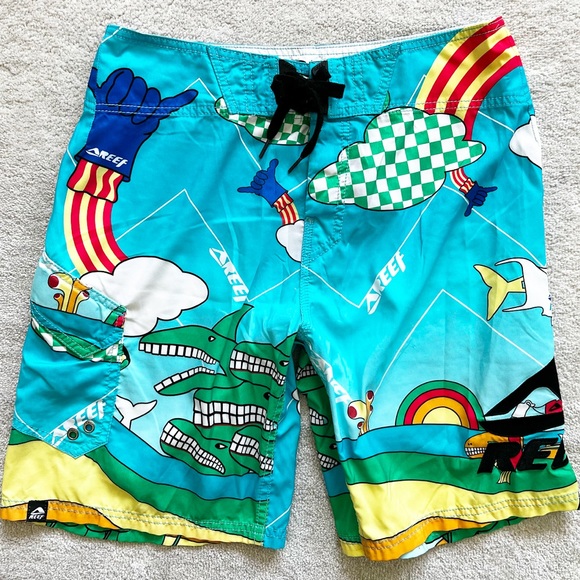 Reef Other - REEF NOVELTY PRINT BOARD SHORTS MENS SIZE 32 FUN ARTSY CARTOON FUNNY BEACH